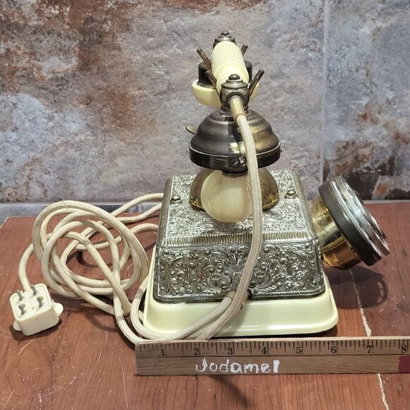 Vintage French Victorian Style Cream & Gold Rotary Dial Cradle Phone Desk Teleph - Picture 9 of 15